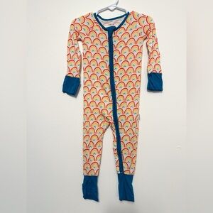 Rainbow and Blue Print Kids One Piece Zip Pajamas